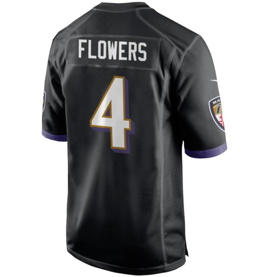 B.Ravens #4 Zay Flowers Player Black Game Home Football Jerseys