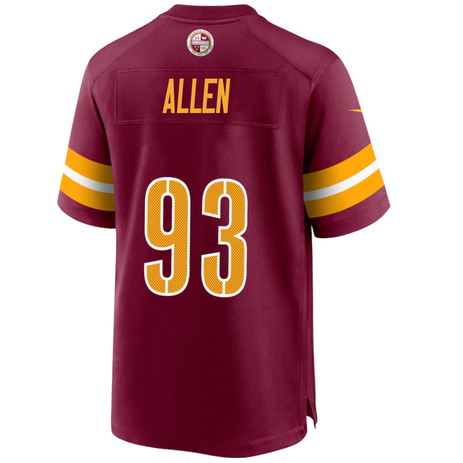 W.Commanders #93 Jonathan Allen Player Burgundy Home Game Football Jerseys