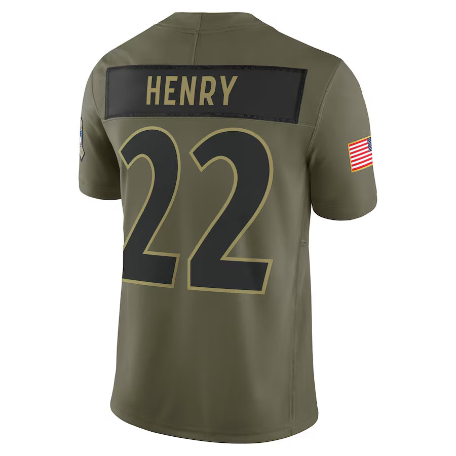 B.Ravens #22 Derrick Henry Player Olive Salute to Service Limited Football Jerseys