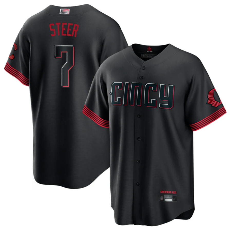 C.Reds #7 Spencer Steer Player Black City Connect Limited Baesball Jerseys
