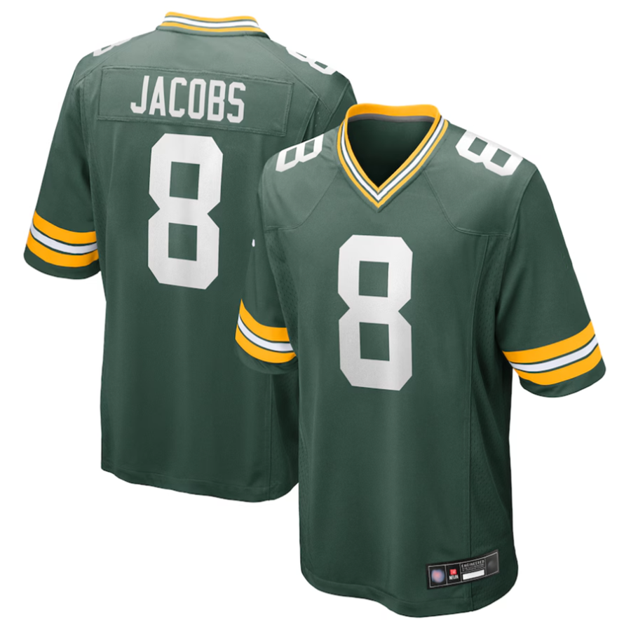 GB.Packers #8 Josh Jacobs Player Green Replica Game Football Jerseys