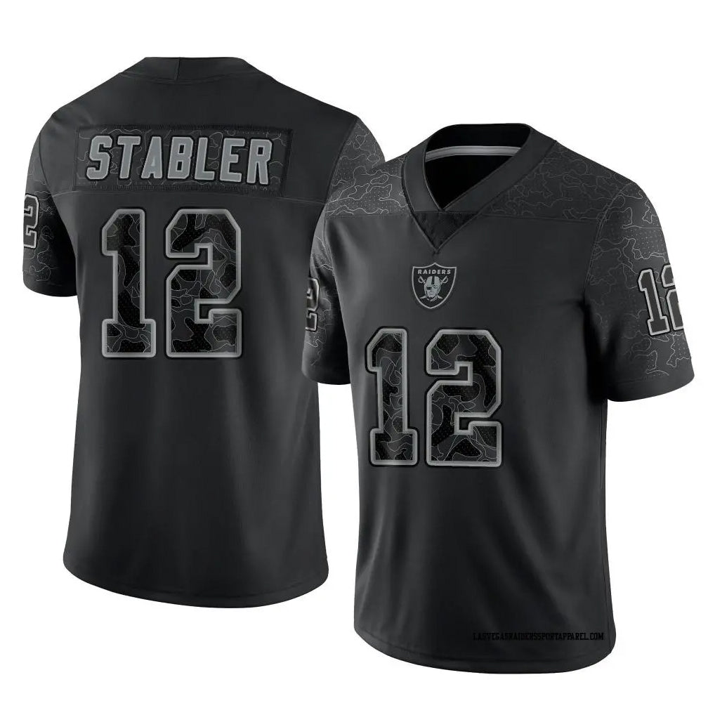 LV.Raiders #12 Ken Stabler Player RFLCTV Limited Black Football Jerseys