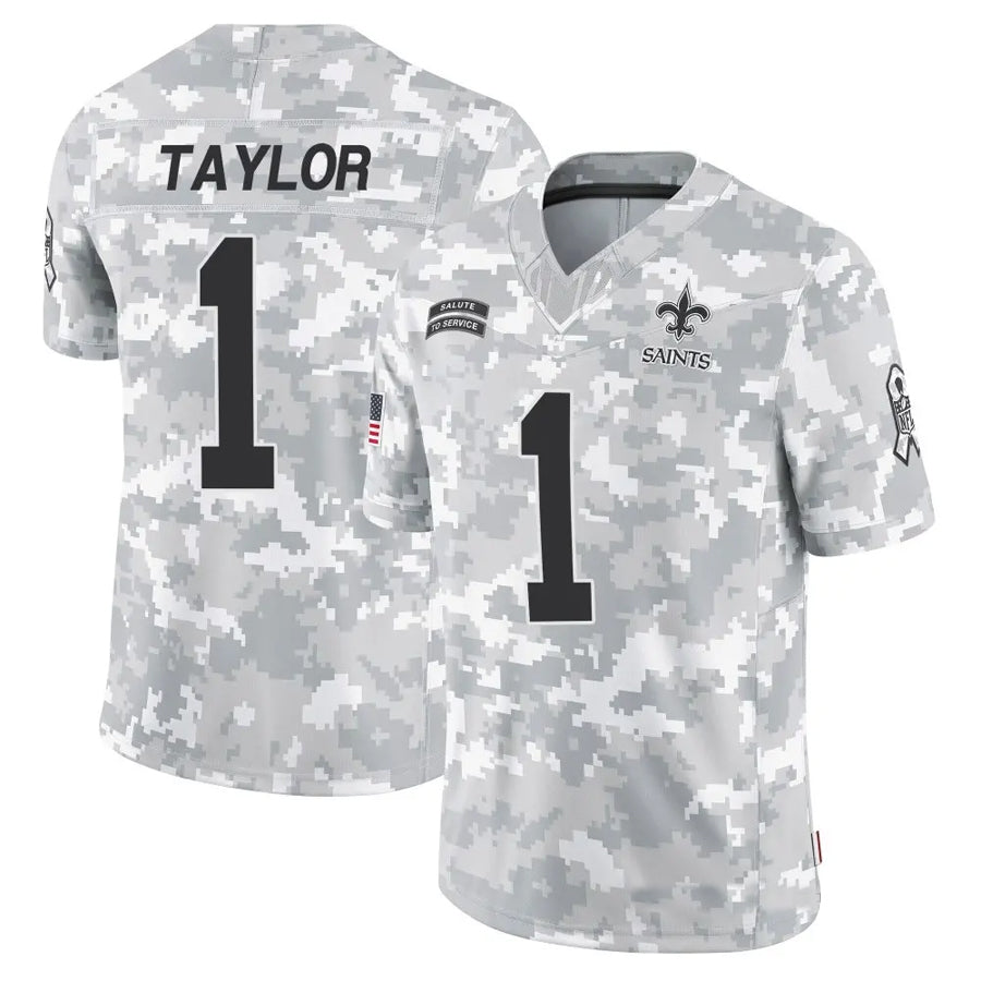 NO.Saints #1 Alontae Taylor Player Arctic Camo Salute to Service Limited Football Jerseys
