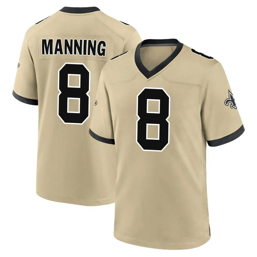NO.Saints #8 Archie Manning Player Gold Alternate Game Football Jerseys