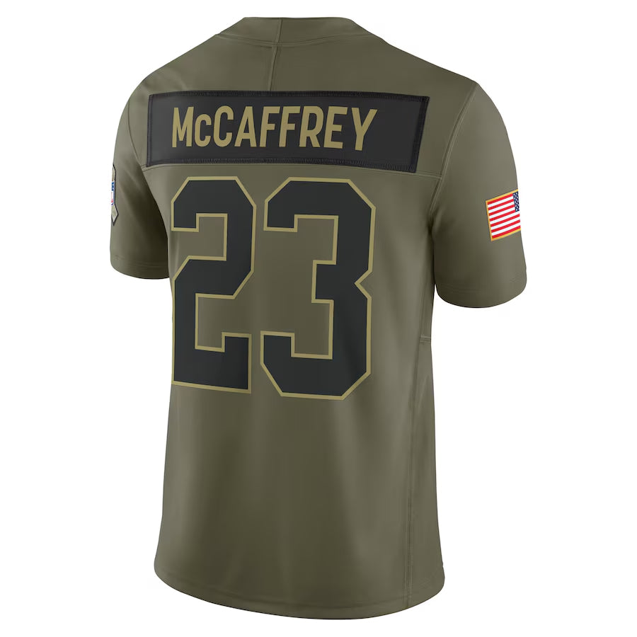 SF.49ers #23 Christian McCaffrey Player Olive Salute to Service Limited Football Jerseys
