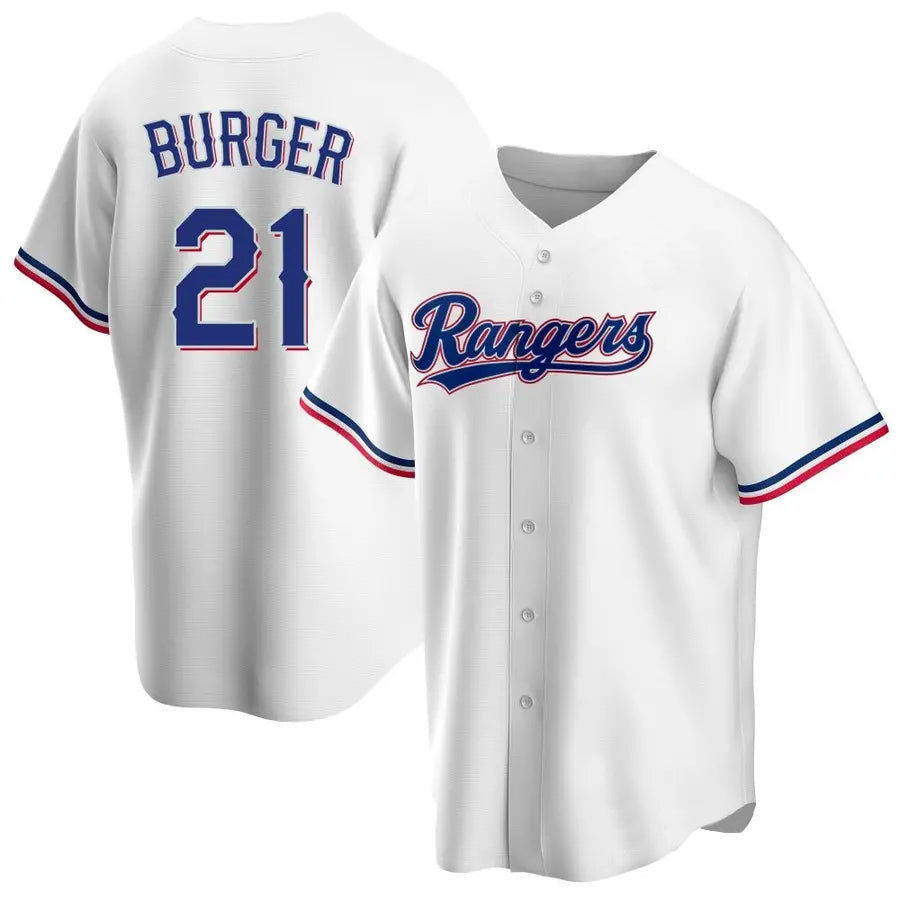 T.Rangers #21 Jake Burger Player White Home Replica Game Baseball Jerseys