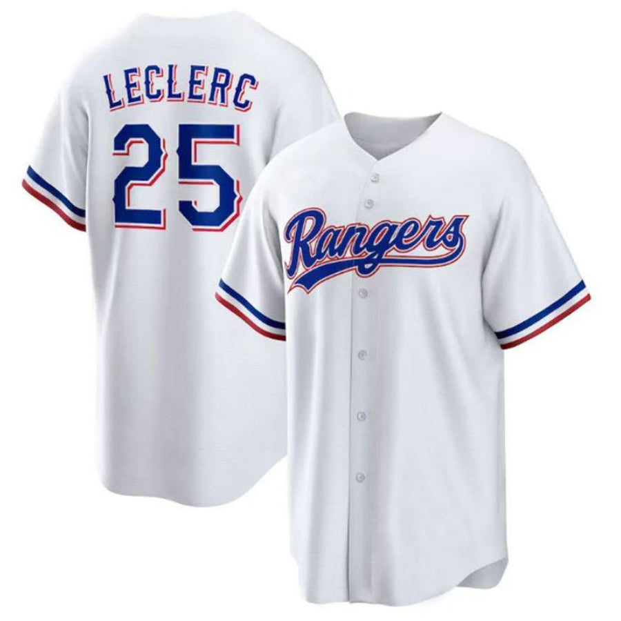T.Rangers #25 Jos¡§| Leclerc Player White Home Replica Baseball Jerseys
