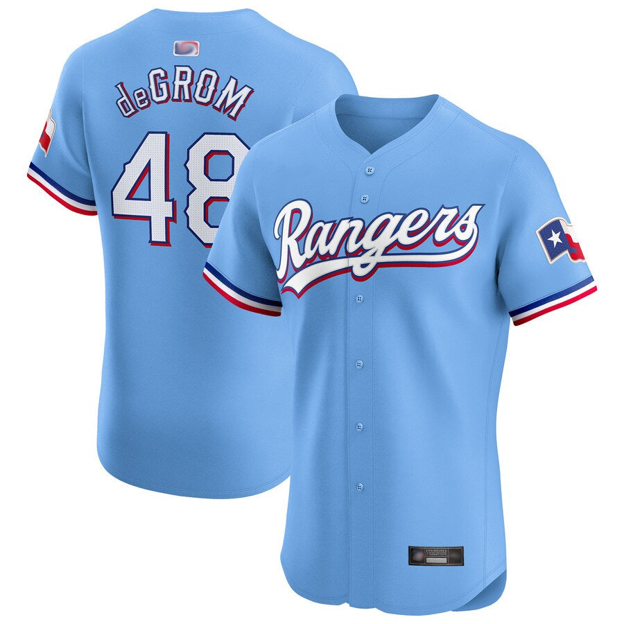 T.Rangers #48 Jacob deGrom Player Light Blue Alternate Elite Baseball Jerseys