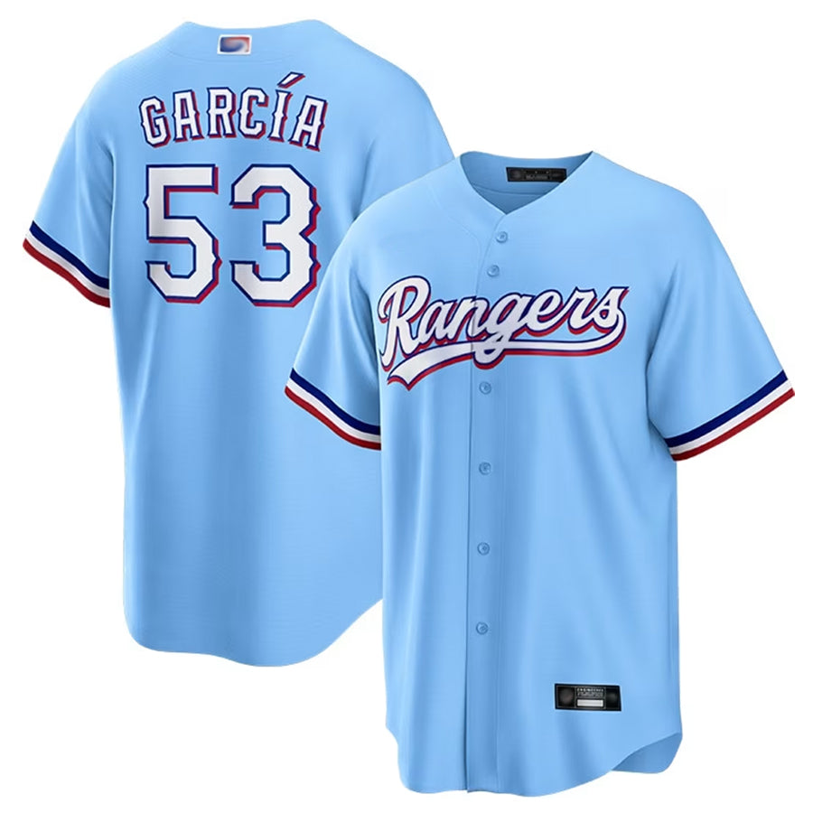 T.Rangers #53 Adolis Garcia Player Light Blue Replica Baseball Jerseys
