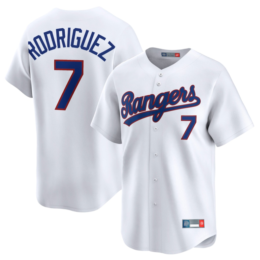 T.Rangers #7 Ivan Rodriguez Player White Throwback Cooperstown Collection Limited Baseball Jerseys