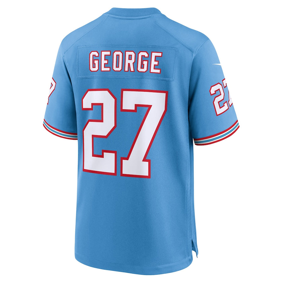 T.Titans #27 Eddie George Player Light Blue Throwback Alternate Game Football Jerseys
