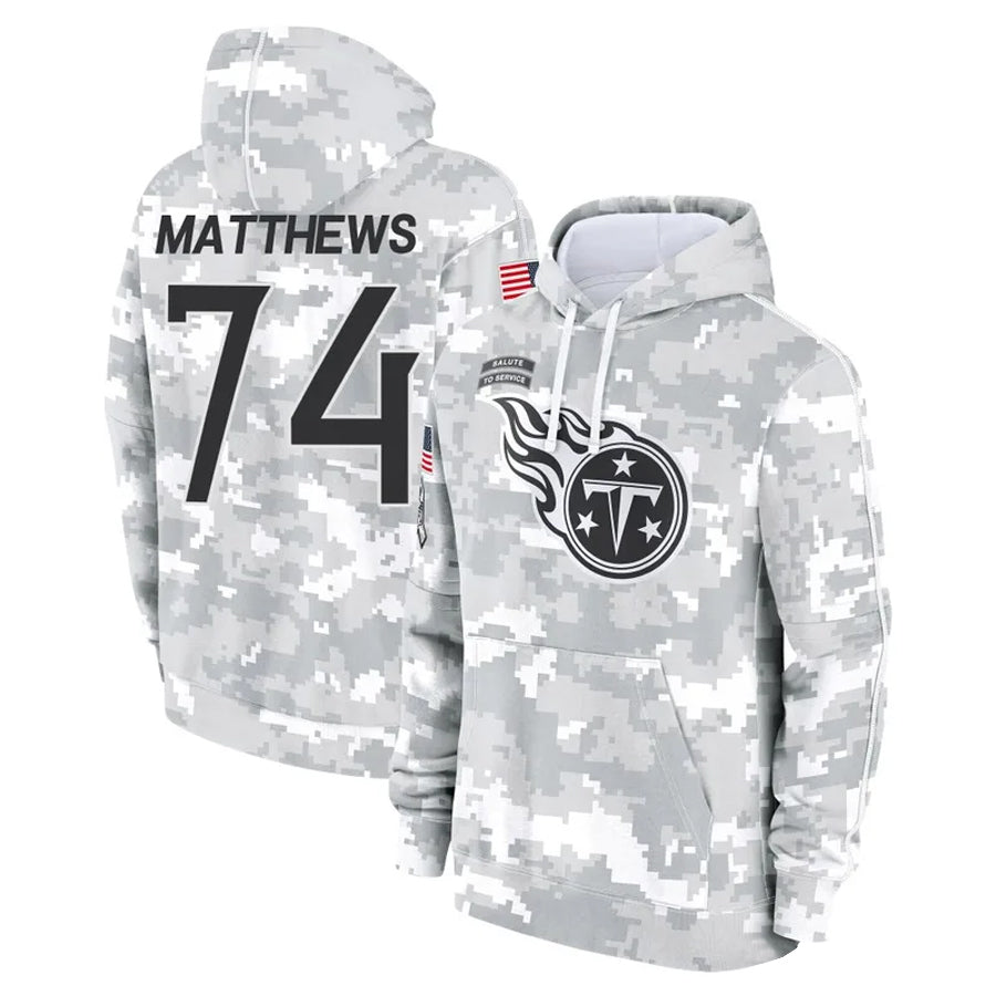 T.Titans #74 Bruce Matthews Player Arctic Camo Salute To Service Hoodies Game Football Jerseys