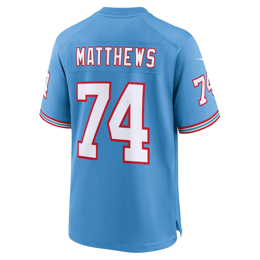 T.Titans #74 Bruce Matthews Player Light Blue Throwback Alternate Game Football Jerseys