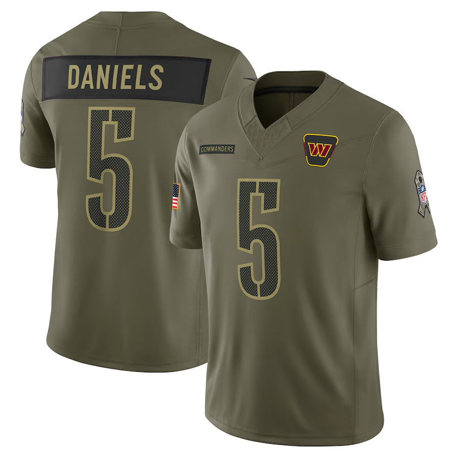 W.Commanders #5 Jayden Daniels Player Olive Salute to Service Limited Football Jerseys