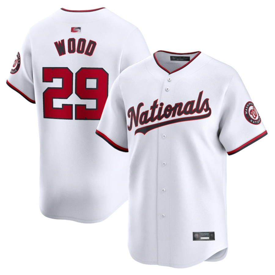 W.Nationals #29 James Wood Player White Home Limited Baseball Jerseys